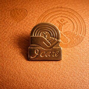 United Way Vintage 1980's "I Care" Supporter Lapel Pin - Helping Hand Rainbow